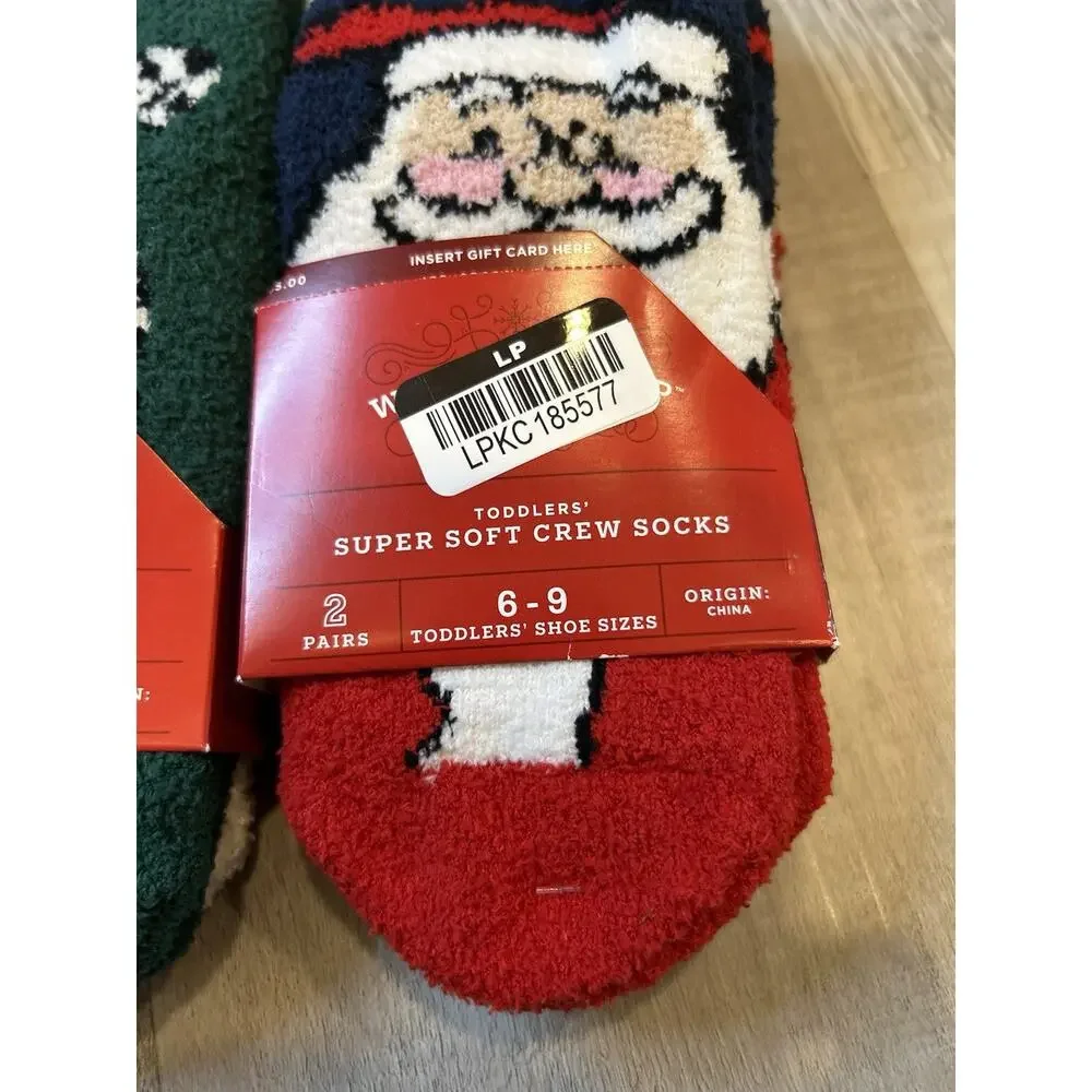 Wondershop Target Kids Super Soft Crew Socks 2 Pk Santa Reindeer Holiday 6-9